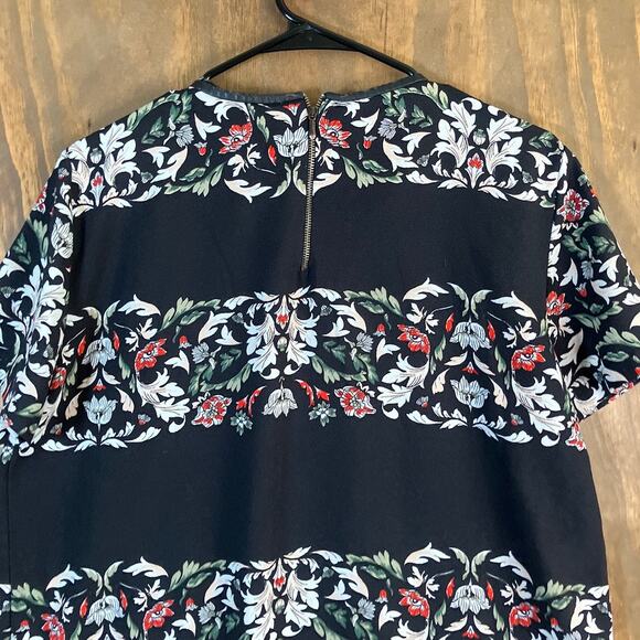 Zara Basic Womens Shirt Black Multi Floral Short Sleeve Zipper Back XLarge - Picture 10 of 11